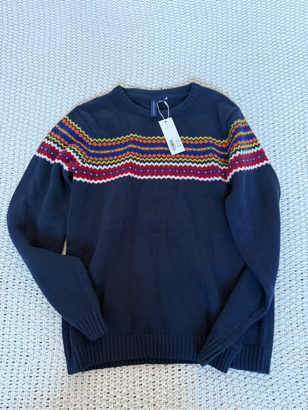 NWT Janie and Jack Boys 14 Navy Multicolor Fair Isle Holiday Sweater